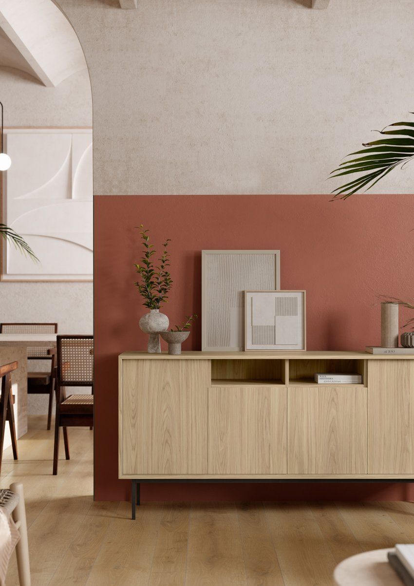 Decoración realizada con la melamina Lara Walnut de Finsa