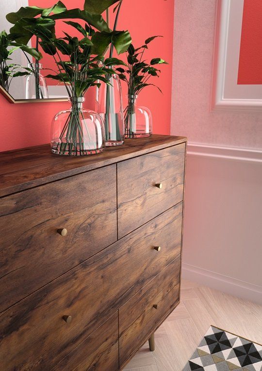 Ambiente decorativo diseñado con la melamina Wild Wood de Finsa