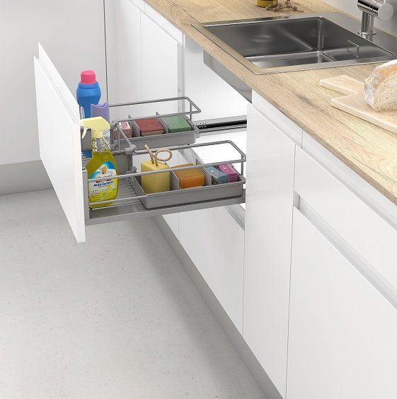 Ejemplo aplicación accesorio cesto bajo fregadero de Menage Confort de Berzal Bricomaderas en Valladolid