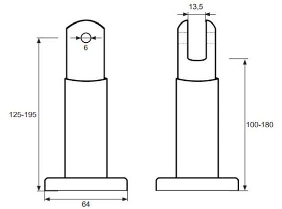 Croquis pata regulable 100/180 inox para cabinas sanitarias