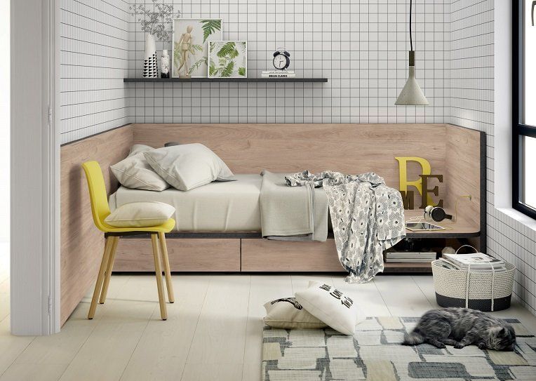 Decoración diseñada con la melamina Roble Aurora de Finsa Berzal Bricomaderas Valladolid