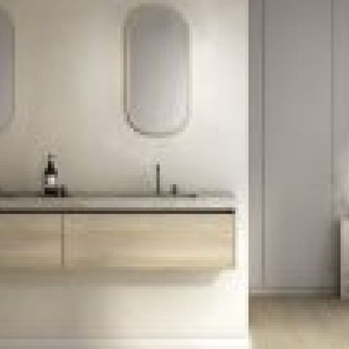 Ambiente diseñado con Canvas Greige y Roble Poema de Finsa