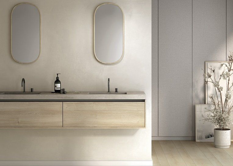 Ambiente diseñado con Canvas Greige y Roble Poema de Finsa