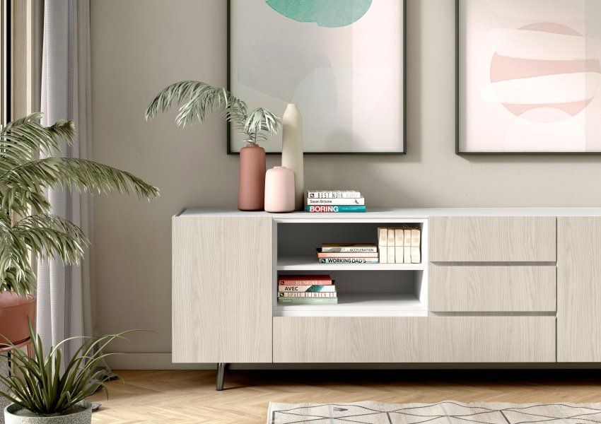 Decoración diseñada con la melamina Fresno Taiga de Finsa
